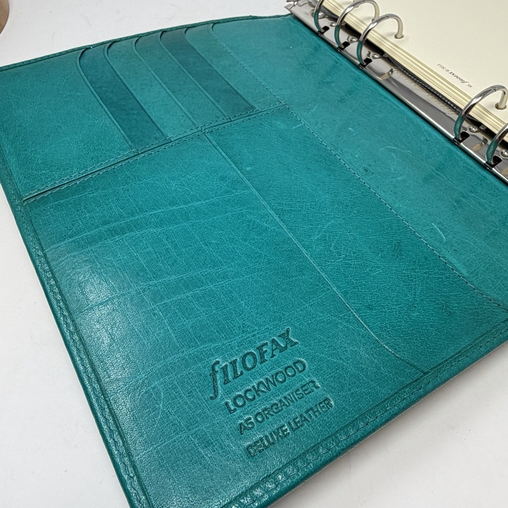 Filofax Lockwood A5 Organizer Teal Leather Planner Deluxe Zip Inserts - Picture 11 of 12